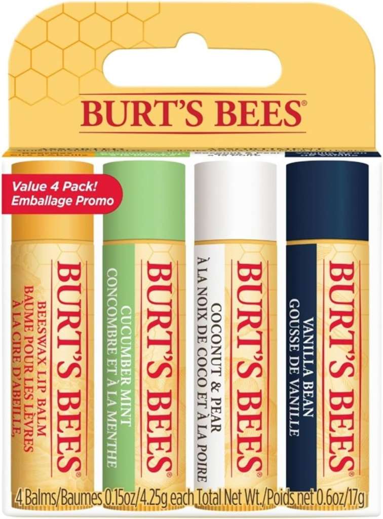 Burt's Bees Lip Balm Multipack, Lip Balm Set, Beeswax, Cucumber Mint, Coconut & Pear, Vanilla Bean, 4x4.25g Prime Day Exclusive