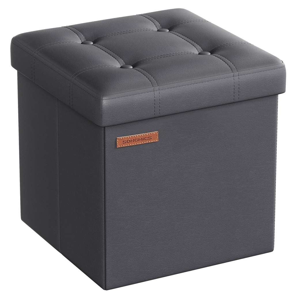 SONGMICS Folding Storage Ottoman Bench Dark Grey 38 * 38 * 38cm