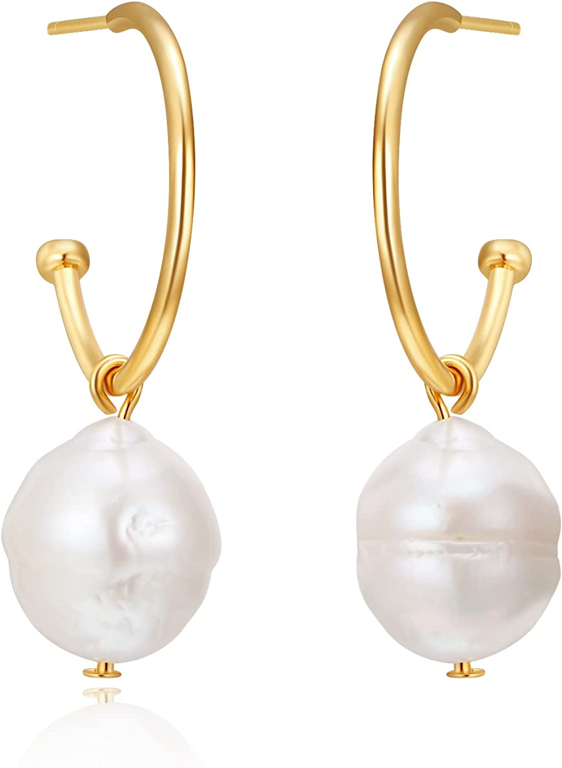 VIENNOIS 12mm Freshwater Cultured Baroque Pearl Earrings Pendant Gold Huggie Hoop Earrings Ladies Girls Jewelry Gifts Bridesmaids