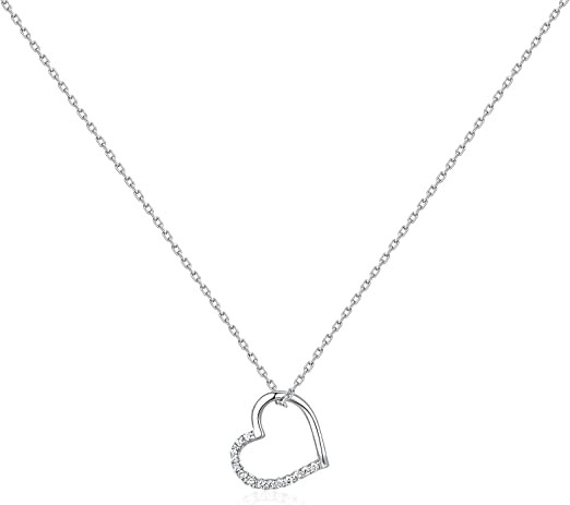 Raelyn&Bev. L'Amour Collection Jewellery, 16” +2” 925 Sterling Silver Heart Necklace,Choker Necklaces for Women,Girls with Polishing Cloth, Protection Box and Velvet Drawstring Bag