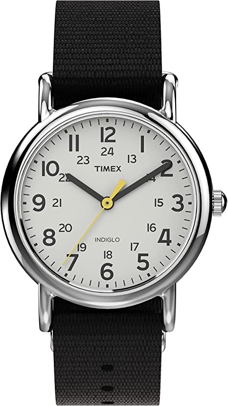 Timex Women's Weekender 31mm Watch – Silver Case White Dial, Black Fabric Strap,