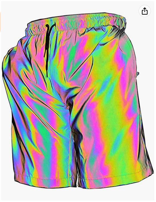 LZLRUN Rainbow Reflective Shorts Pants Men's Fluorescent Pants Casual Night Jogger Pants, Rainbow Colors