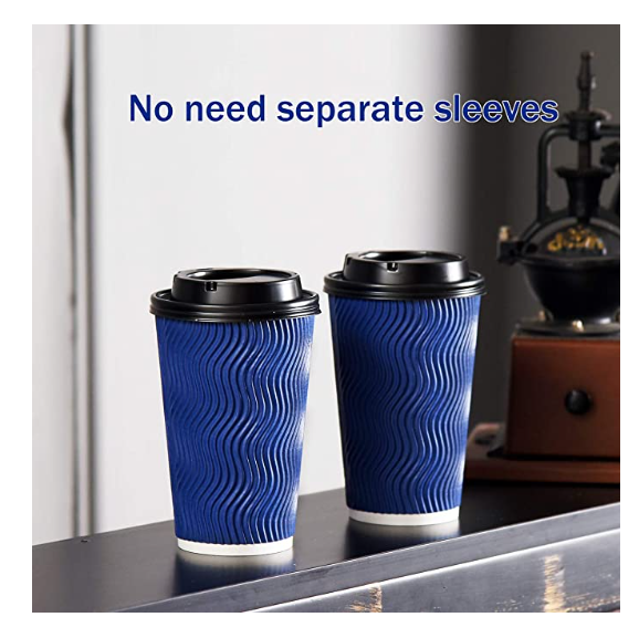 Disposable Coffee Mug with Lid and Straw – 16 fl oz (~473.2 ml) (90 Count) Hot Paper Coffee Mug on the Go Coffee Mug with Beverage Lid, Coffee Tea Insulation Reusable Cold Drink Mug, Protects Fingers 